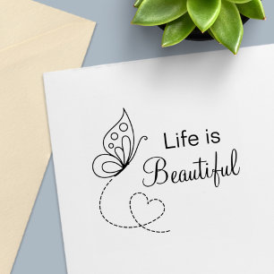 Carimbo Auto Entintado Coração da borboleta - A vida é linda