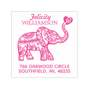 Carimbo Auto Entintado Coração Elefante Decorativo Floral Elegante