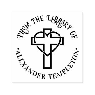 Carimbo Auto Entintado Coração Entusilado Cruzado "Da Biblioteca de" Livr