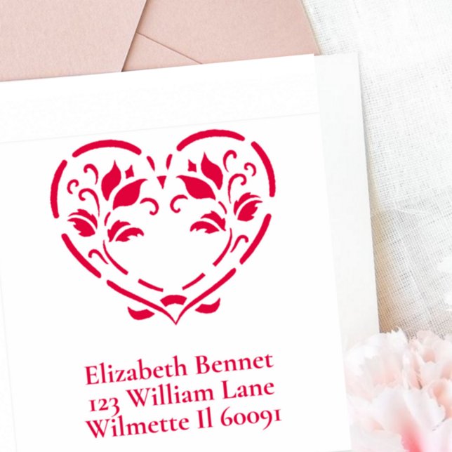 Carimbo Auto Entintado Coração floral folclórico (Criador carregado)