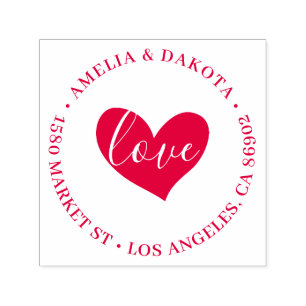 Carimbo Auto Entintado Coração Love Script Round Wedding Return Address