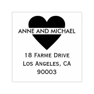 Carimbo Auto Entintado coração negro com nomes de casais e endereço