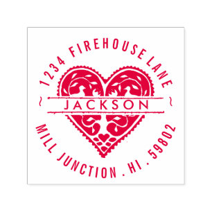 Carimbo Auto Entintado Coração no selo deCobertura do endereço do