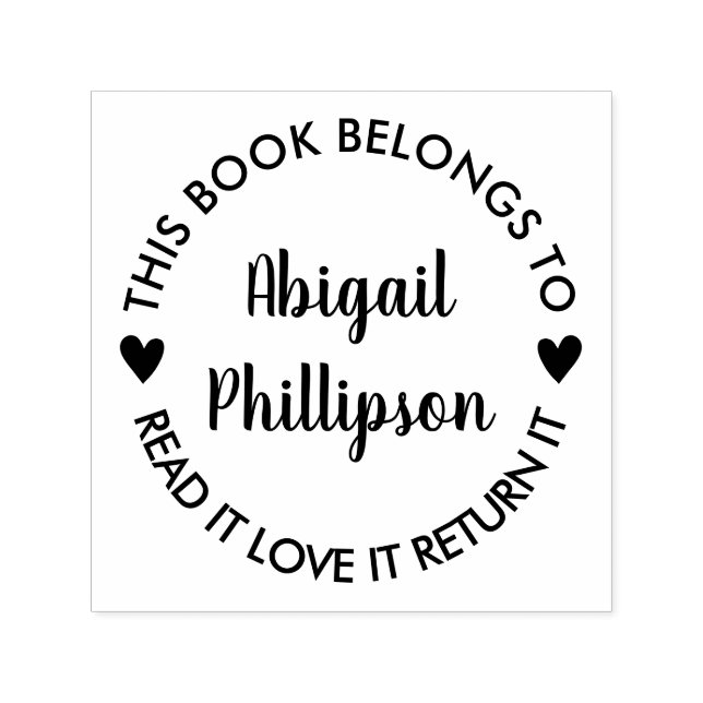 Carimbo Auto Entintado Corações Este Livro Pertence Ao Nome Em Script (Design)