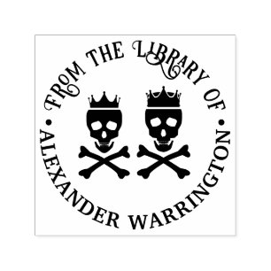 Carimbo Auto Entintado Coroa de Caveira e Ossos Cruzados Casal Biblioteca