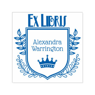 Carimbo Auto Entintado Coroa de Crest Botânica #1 Ex Libris Nome do Livro