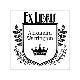 Carimbo Auto Entintado Coroa de Crista Botânica #1 Nome do Livro Ex Libri