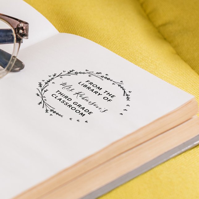 Carimbo Auto Entintado Coroa de Verdura Personalizada Da Biblioteca (From The Library Of Personalized Greenery Wreath Self-inking Stamp)