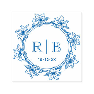 Carimbo Auto Entintado Coroa Floral #31 Monograma de Casamento com Duas L