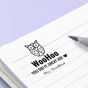 Carimbo Auto Entintado Coruja de Encorajamento WooHoo Personalizada para