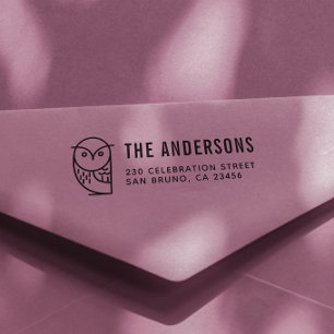 Carimbo Auto Entintado Coruja Moderna Nome da família personalizada e e