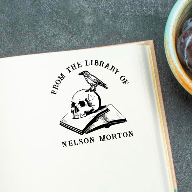 Carimbo Auto Entintado Corvo | Crânio Gótico Da Biblioteca De (Criador carregado)