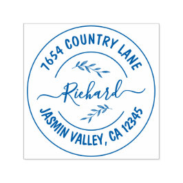 Carimbo Auto Entintado Create Your Own Modern Round Return Address  blue