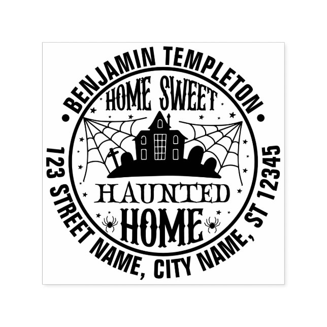 Carimbo Auto Entintado Creepy Hauny House Spider Webs Nome Endereço (Design)