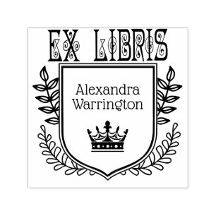 Carimbo Auto Entintado Crest Botânico Coroa #2 Ex Libris Nome do Livro