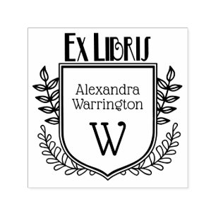 Carimbo Auto Entintado Crest Botânico Ex Libris Nome do Livro Inicial