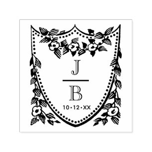 Carimbo Auto Entintado Crest Floral 2 Monograma Inicial de Casamento #2CA