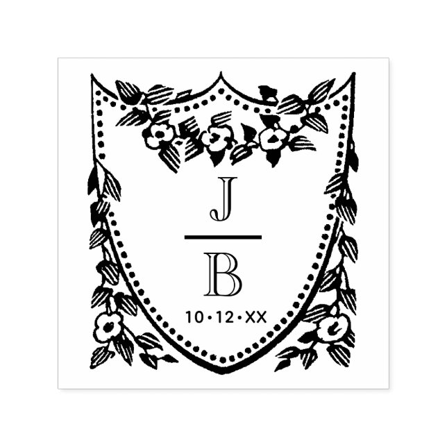 Carimbo Auto Entintado Crest Floral 2 Monograma Inicial de Casamento #2CA (Design)