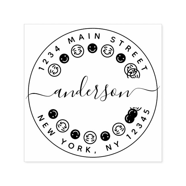 Carimbo Auto Entintado Crie seu próprio ícone de sorriso Voltar ao endere (Design)