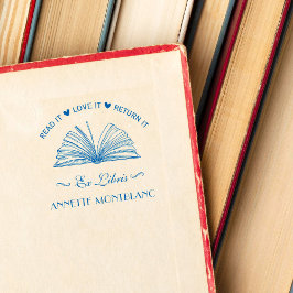 Carimbo Auto Entintado Crie seu próprio nome personalizado azul Ex Livro 
