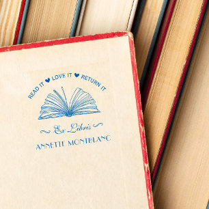 Carimbo Auto Entintado Crie seu próprio nome personalizado azul Ex Livro 