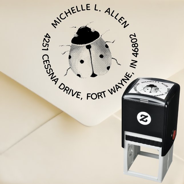 Carimbo Auto Entintado Crie um Selo Redondo de Endereço de Devolução de J (Stamp it Cute, Send it Sweet! 🐞✉️)