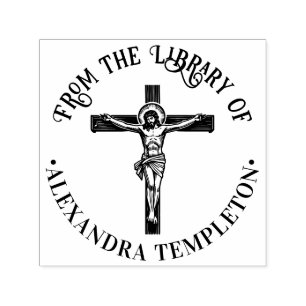 Carimbo Auto Entintado Crucificação Jesus no Nome do Livro da Biblioteca