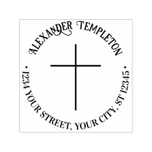 Carimbo Auto Entintado Cruz Fina Simples e Elegante com Nome e Endereço d