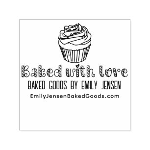 Carimbo Auto Entintado Cupcake Assado com Amor Nome do Negócio URL do Sit