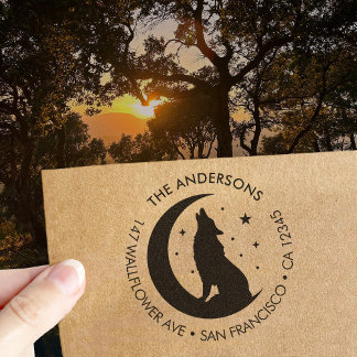 Carimbo Auto Entintado Custom Family Name Wolf Moon Return Address