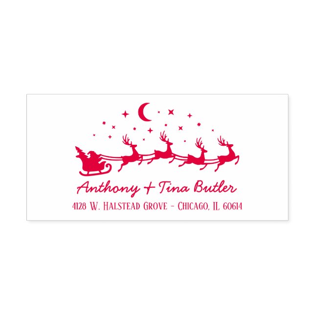 Carimbo Auto Entintado Custom Santa Sleigh & Reindeers Holiday  (Design)