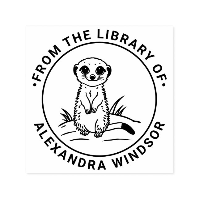 Carimbo Auto Entintado Cute Baby Meerkat Standing Library Book Name (Design)