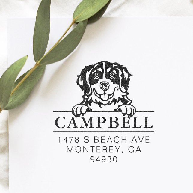 Carimbo Auto Entintado Cute Bernese Mountain Dog Endereço Personalizado (Criador carregado)