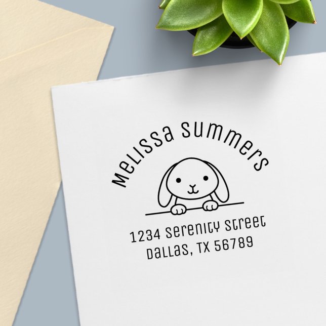 Carimbo Auto Entintado Cute Bunny Rabbit Peeking Arch Endereço 2 (Criador carregado)