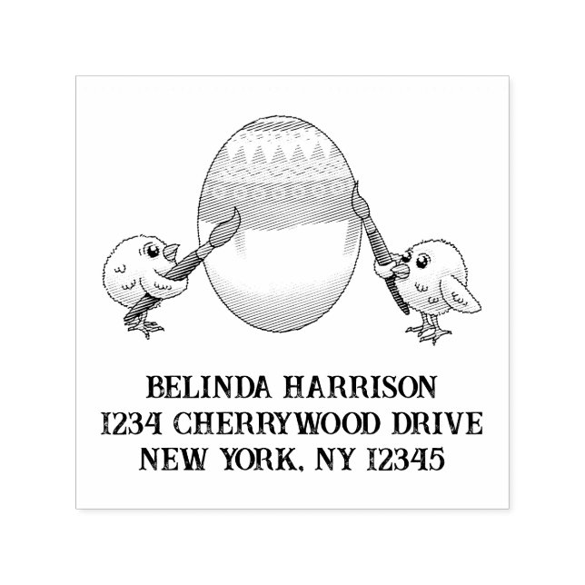 Carimbo Auto Entintado Cute Easter chicks paint an Easter egg (Design)