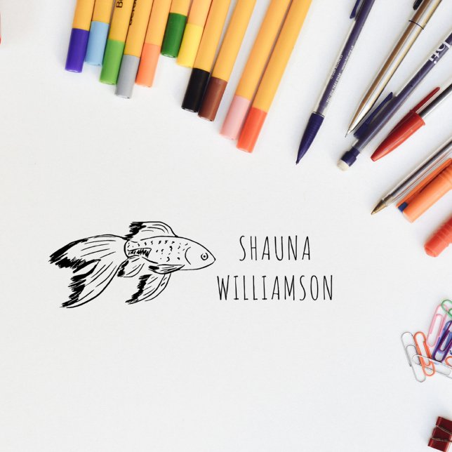 Carimbo Auto Entintado Cute Goldfish Kids Personalizado Name (Cute Goldfish Kids Personalized Name Self-inking Stamp)