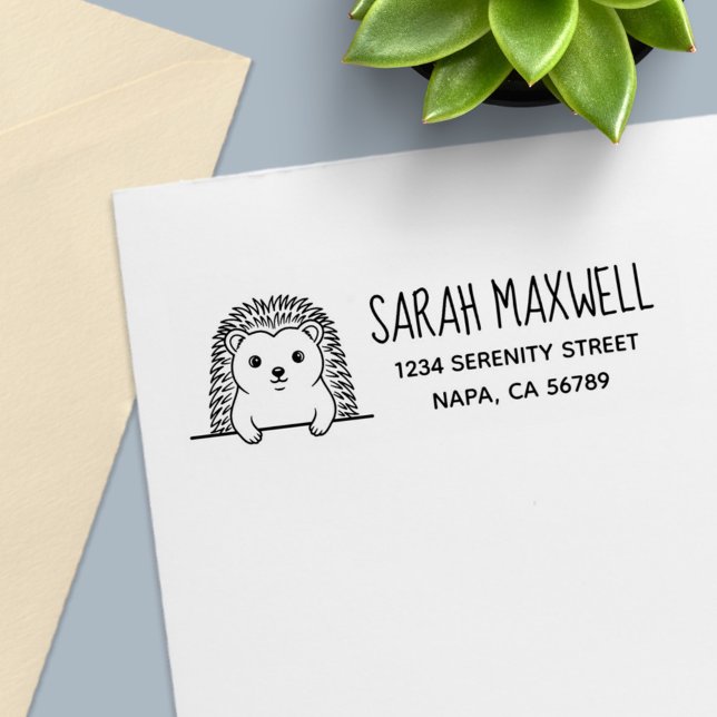 Carimbo Auto Entintado Cute Hedgehog Return Address (Criador carregado)