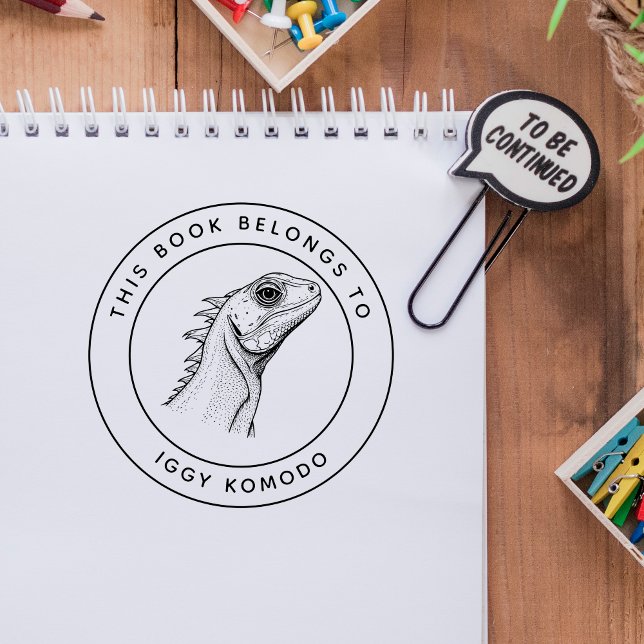Carimbo Auto Entintado Cute Iguana Baby Este Livro Pertence Ao Nome Da Cr (Criador carregado)