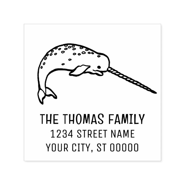 Carimbo Auto Entintado Cute Narwhat com um grande endereço de nome Horn (Design)