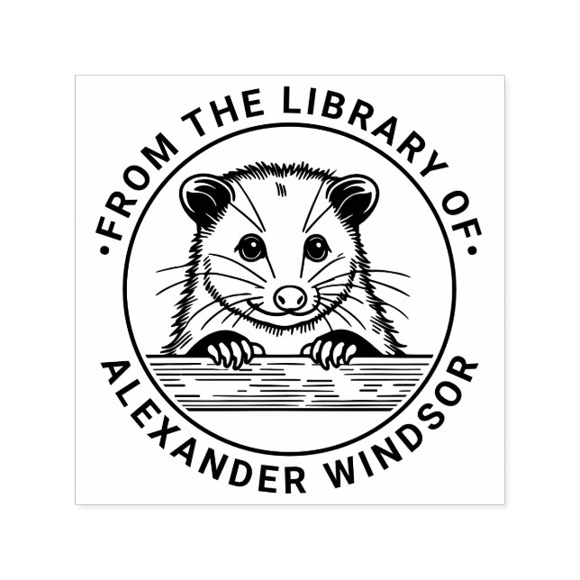 Carimbo Auto Entintado Cute Opossum Head #3 Library Book Name (Design)