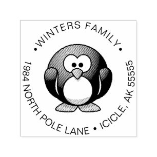 Carimbo Auto Entintado Cute Penguin Winter Family Return Address