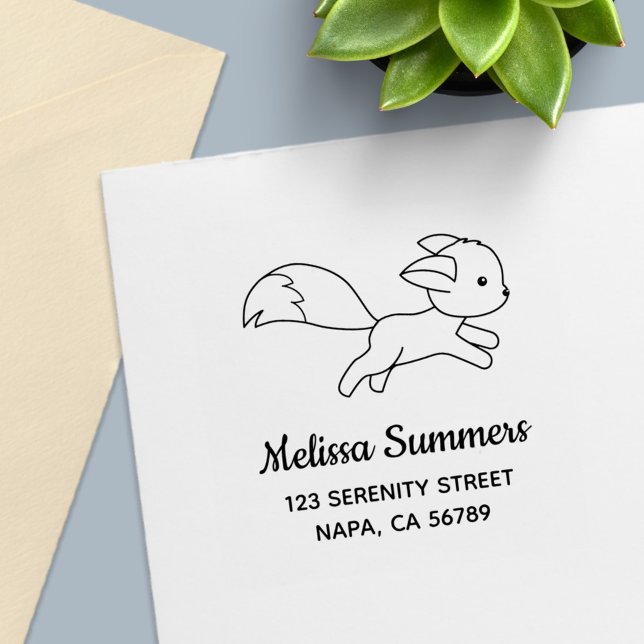Carimbo Auto Entintado Cute Running Fox Address (Criador carregado)