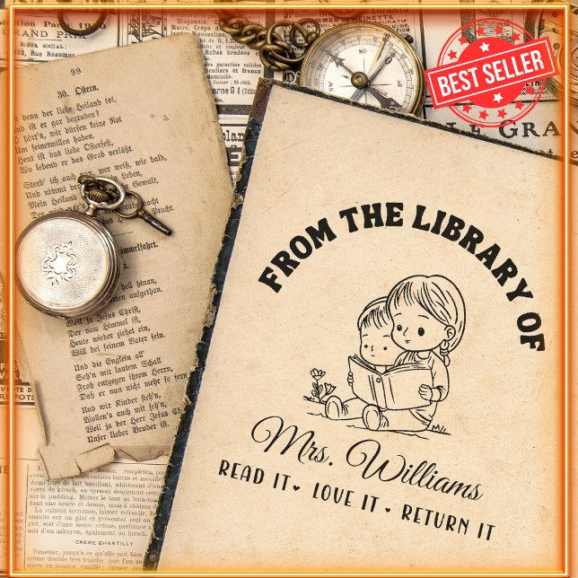 Carimbo Auto Entintado Da Biblioteca De | Crianças Lendo Professores De L (Criador carregado)