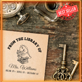 Carimbo Auto Entintado Da Biblioteca De | Dinossauro em Livros Professora