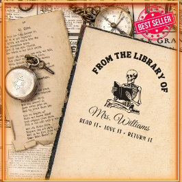 Carimbo Auto Entintado Da Biblioteca De | Leitura Do Livro Da Vintagem Do