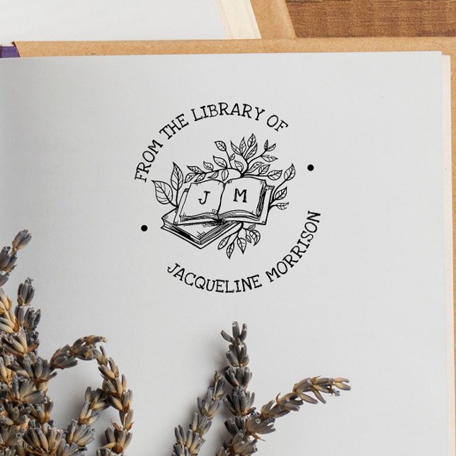 Carimbo Auto Entintado Da Biblioteca de Letras Botânicas Rústicas (Criador carregado)