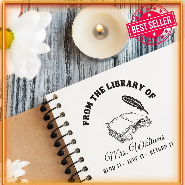 Carimbo Auto Entintado Da Biblioteca De | Livro Escrevendo da Quill Vinta (Criador carregado)