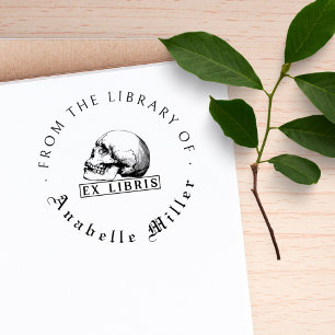 Carimbo Auto Entintado Da Biblioteca Do Script De Vintagem Do Crânio Góti