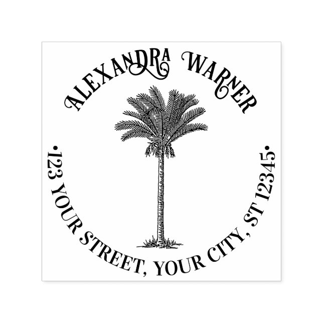 Carimbo Auto Entintado Data do Folheto Palm Árvore Palm Nome Tropical End (Design)