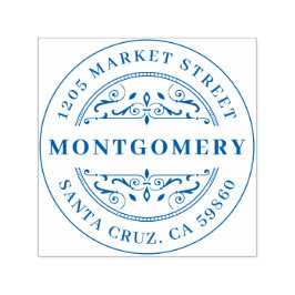 Carimbo Auto Entintado Deco Swirl Bold Family Name & Round Return Address